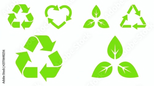 Modern flat design eco recycling and sustainability icons set in vibrant green