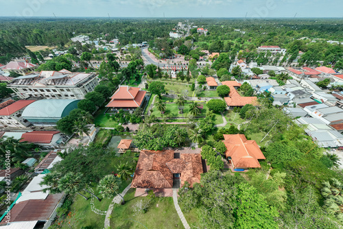 Obraz na plátně aerial view, drone shot, top down, panoramic, vo van kiet, memorial site, memori
