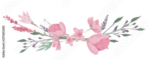 Foto Little pink cherry blossom hand-drawn watercolor with tiny wild rose frame border for wedding invitaion card