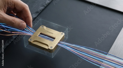 Obraz w ramie Hand holding a cable depicting data normalization by standardizing varied inputs for consistent analysis