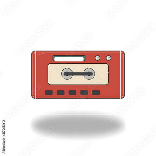 Retro red cassette tape recorder illustration floating on white