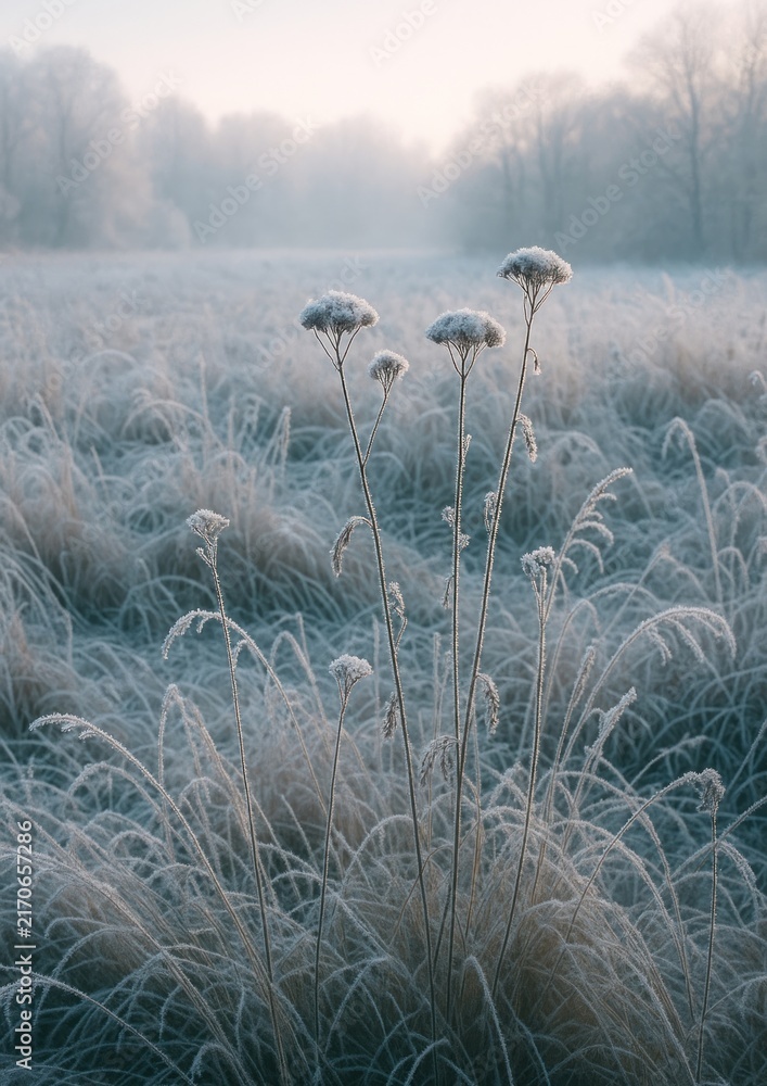 Naklejka premium Serene frosty morning landscape