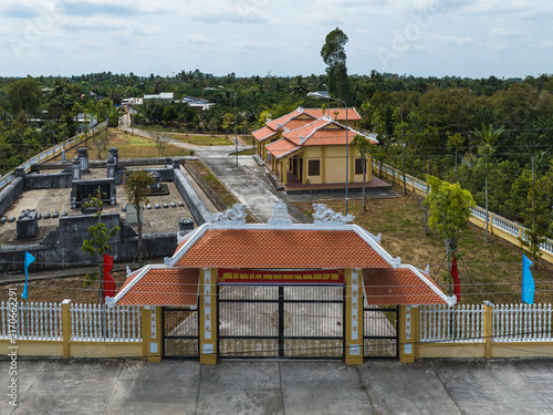 Canvastavla Aerial view of the historic Thoai Ngoc Hau Family Tombs site surrounded by green orchards on Cu Lao Dai island, Vinh Long, Vietnam
