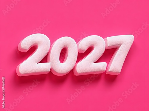 White 3 d numbers 2027 isolated on a solid pink background