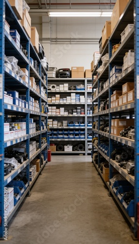 Auto Parts Warehouse Shelves with Spare Components