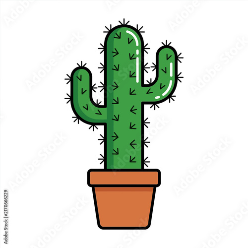 Cartoon illustration of a potted cactus plant.