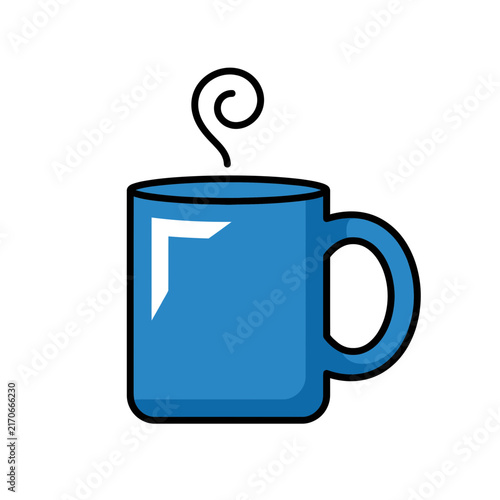 Blue coffee mug with steam rising from it