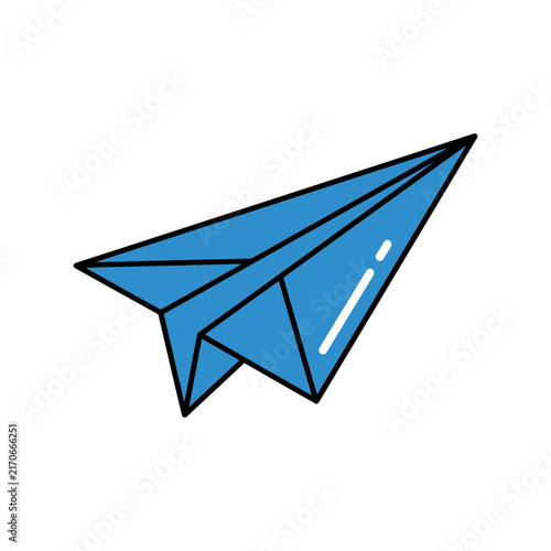 A blue paper airplane with black outlines.