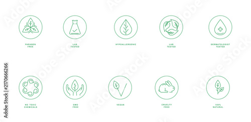 Natural Skincare Certification and Beauty Product Icon Set