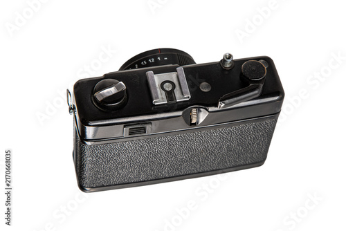 Bild auf Leinwand Top back view of vintage black film camera isolated on white back
