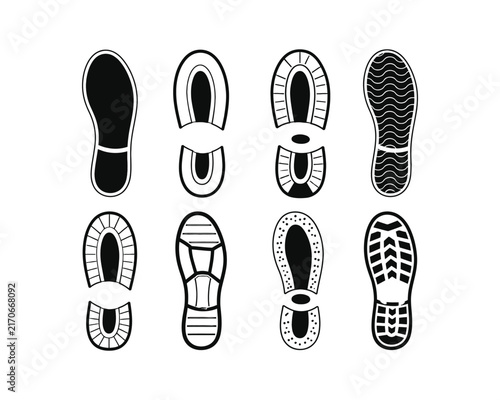 Shoe footprint tracks icon set isolated on white background vector illustration