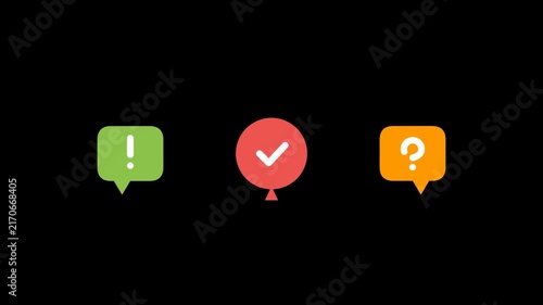 Exclamation check and question mark notification icons appearing in a row on black background