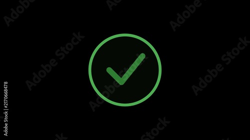 Green circle checkmark icon appearing on black background success confirmation animation