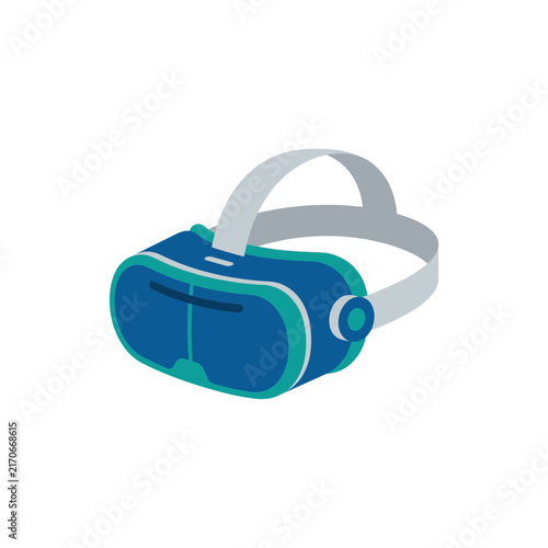 Virtual reality headset with adjustable strap and lenses.