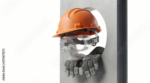 Construction Safety Helmet with Protective Goggles and Work Gloves