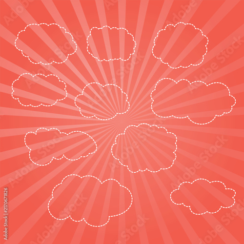 Set of blank speech bubbles and dialogue windows made of dots and dashes On a bright comic book-style background