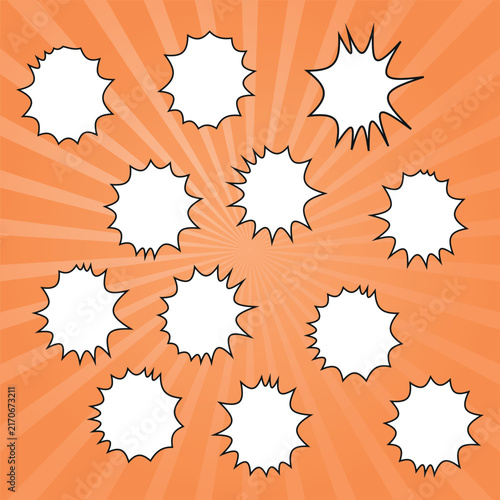 Set of blank speech bubbles and dialogue windows made of dots and dashes On a bright comic book-style background