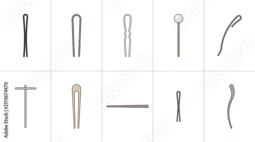Various Hair Pins and Accessories in Clean Flat Design Vector Illustration