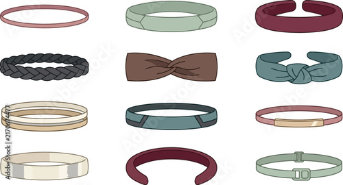 Various Headbands Arranged in Grid with Simple Lighting for Fashion Design