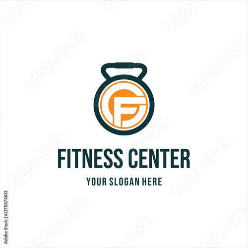 Fitness center logo design with kettlebell and abstract letters