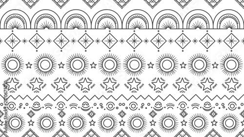 Abstract geometric seamless pattern - monochrome boho background with ethnic shapes