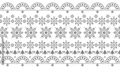 Geometric black and white folk pattern with traditional ornamental motifs
