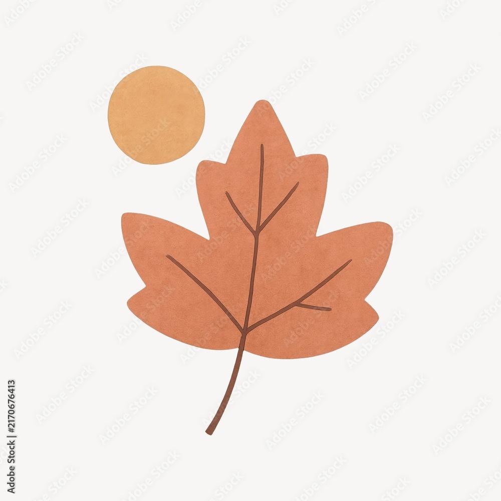 Naklejka premium Autumn leaf with sun illustration.