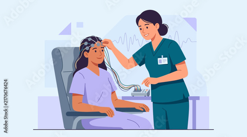 Medical Professional Performs EEG Test on Patient, Illustrating Neuroscience and Healthcare Concepts