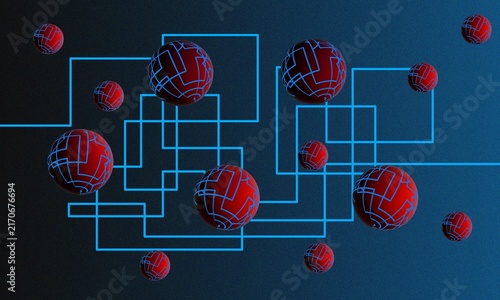 Futuristic Geometric Network with Glowing Red Spheres