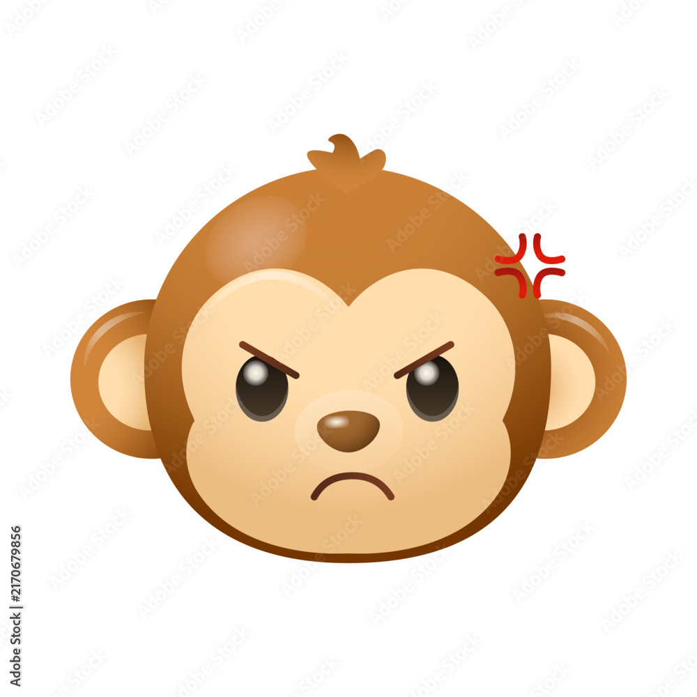 Obraz premium Angry Monkey Emoji Cute Cartoon Animal Sticker