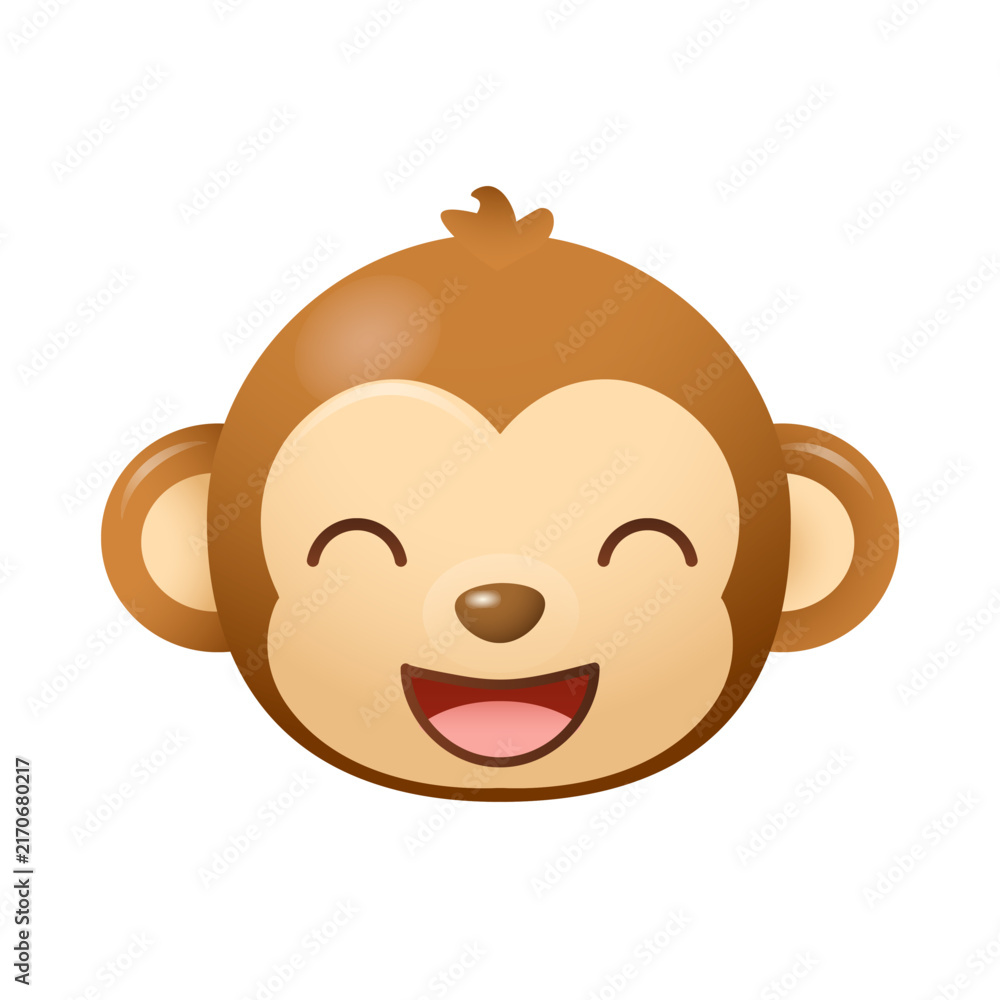 Obraz premium Monkey Happy Face Emoji Cute Cartoon Animal Icon