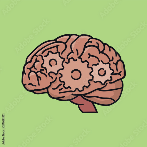 Human brain with brain convolutions shaped like cogs vector illustration. Symbol for World Creativity and Innovation Day on April 21.
