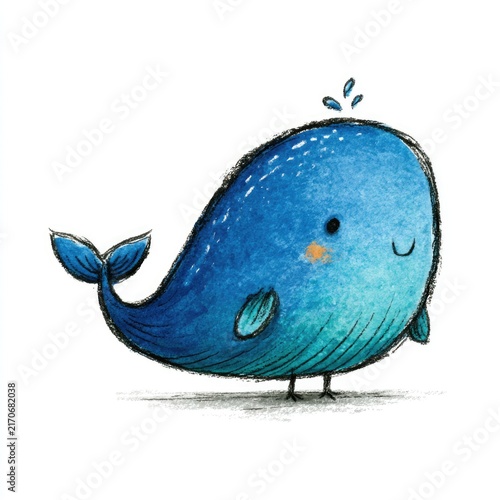 Cute blue whale doodle illustration
