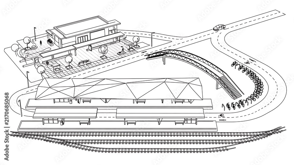 Obraz premium Detailed model train layout on white background.