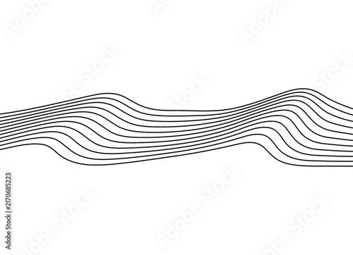 Vector wave of thin black lines on a white background. Vector Pattern.  Design element for drinks, sports. Water flow, sea, river. Border, stripe. Interior decor. Liquid. retro style. Vector backgroun