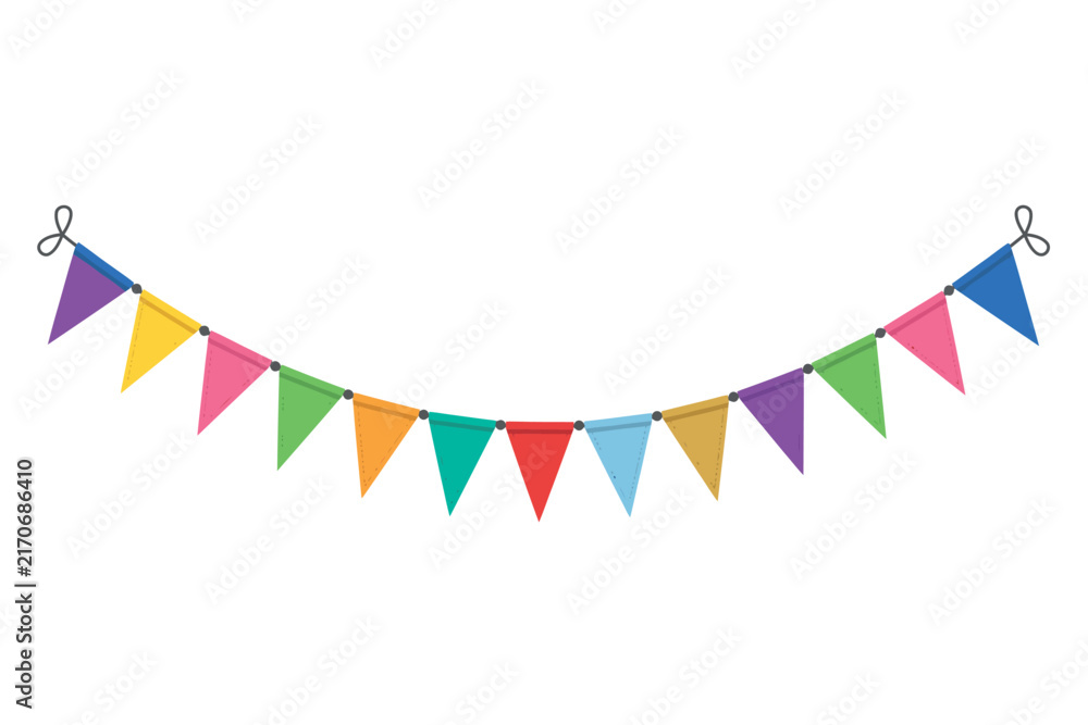 Obraz premium Colorful party bunting flags strung on a string for celebration and decoration with copy space
