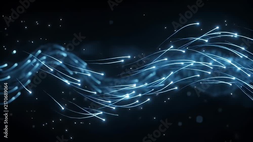 Blue fiber optic, glowing data lines