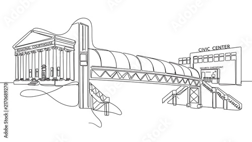 Architectural sketch of modern bridge white background.