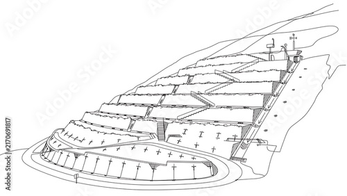 Architectural sketch of stadium white background.