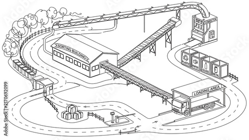 Industrial factory complex illustration white background.