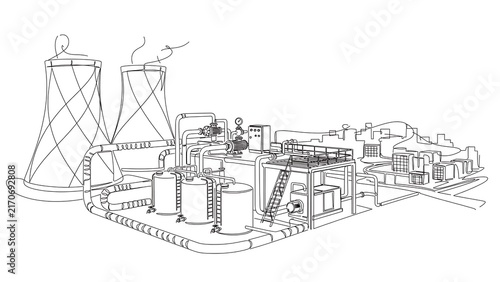 Industrial factory complex illustration white background.