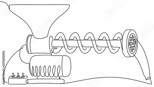 Hand drawn meat grinder illustration white background.