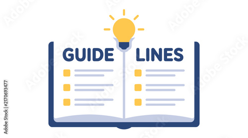 Open book icon displaying guidelines with a glowing lightbulb symbol representing bright creative business ideas