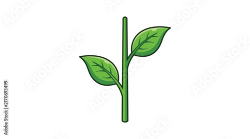 Vibrant green sprout with two symmetrical leaves depicted in a clean flat minimalist vector style