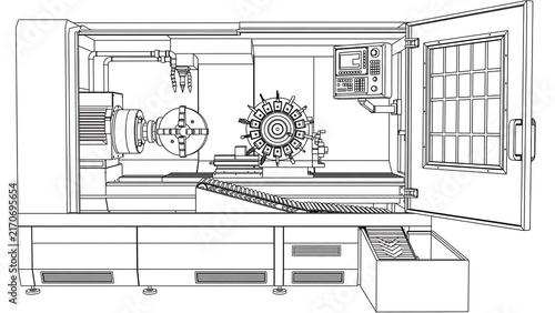Obraz na płótnie Industrial lathe machine white background.