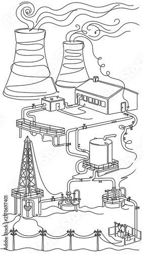 Industrial factory complex illustration white background.