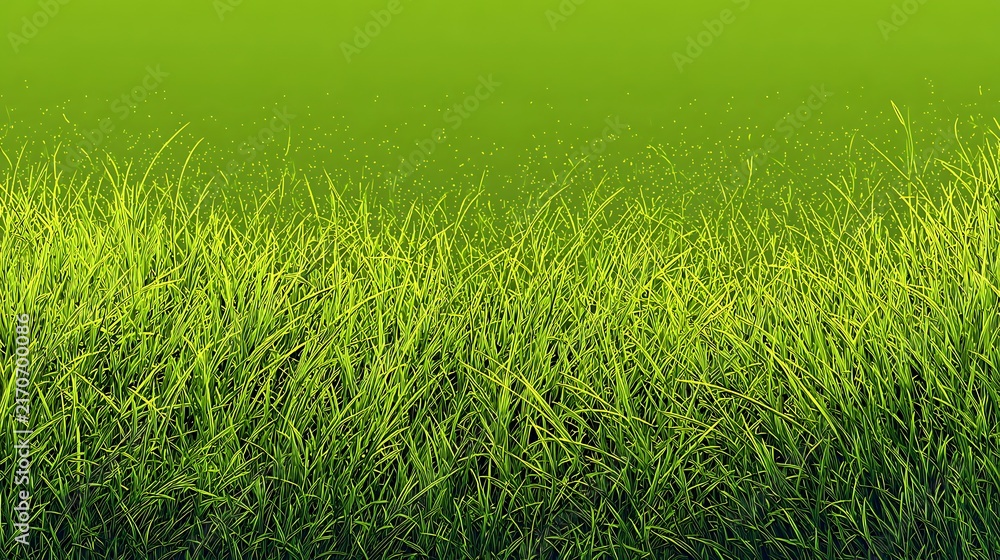 Obraz premium Vibrant green grass background with glowing field particles backdrop.