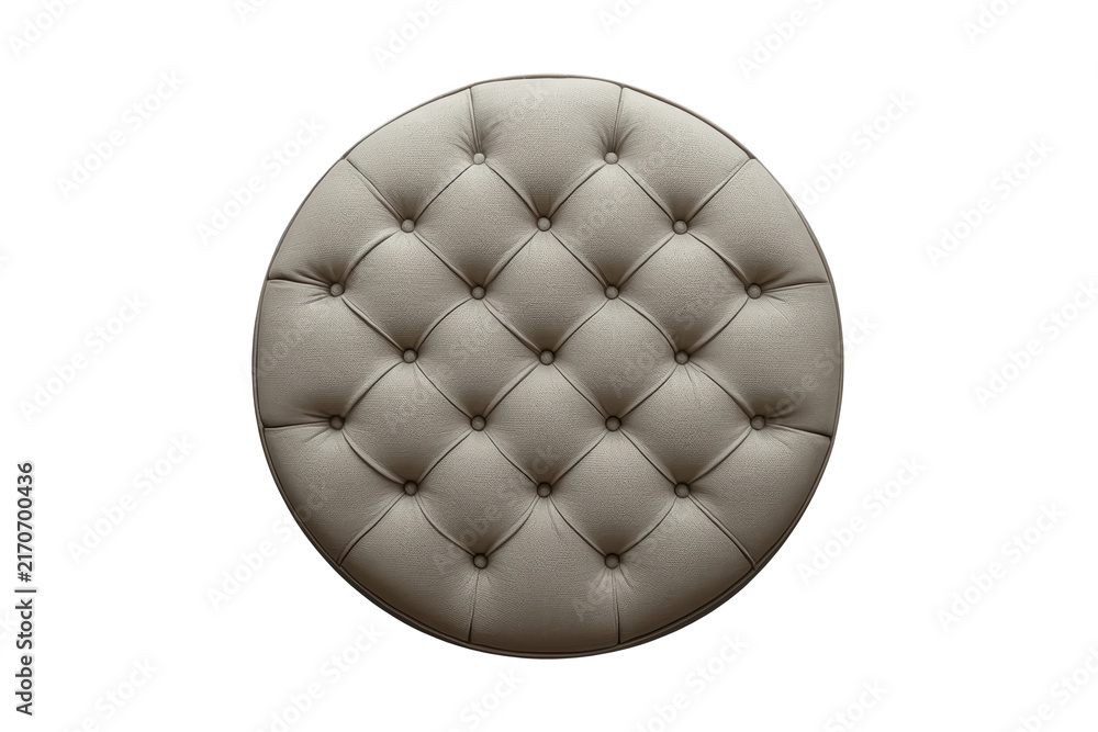 Fototapeta premium Round beige tufted upholstered cushion viewed from front