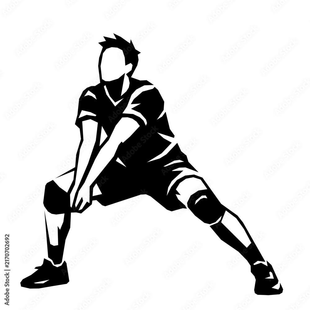 Naklejka premium Black volleyball player defensive stance silhouette on transparent background 