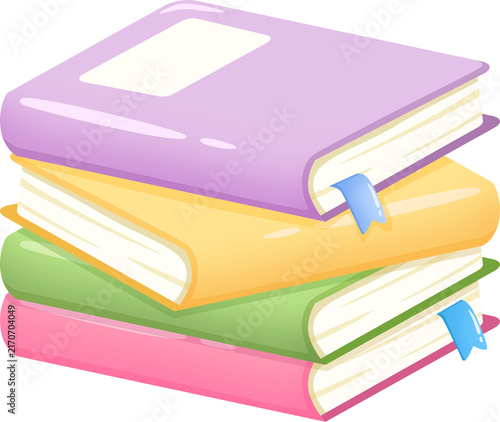 Colorful stack of cute pastel books with bookmarks
